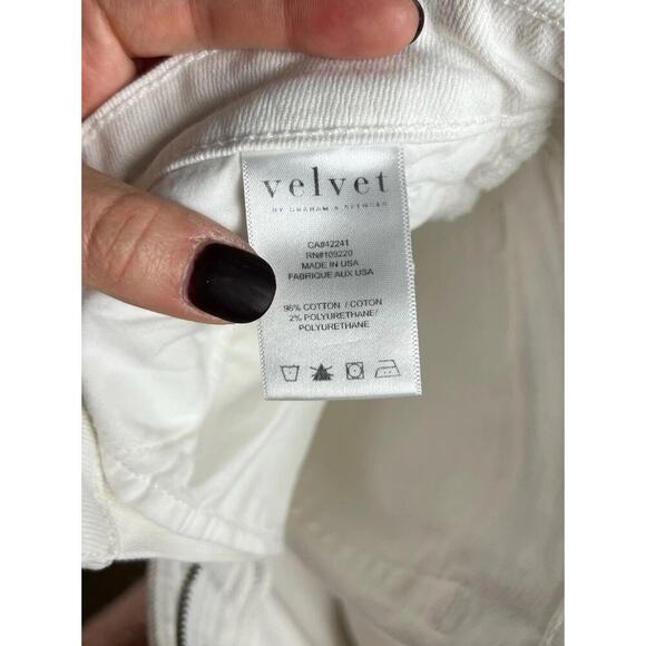 Velvet by Graham & Spencer "LARA" White Denim Black/Gray Stripes Crop Jeans 24 - Picture 4 of 6